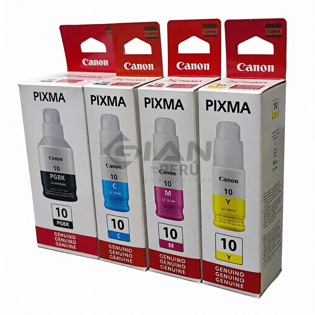 El kit Tinta Canon GI-10, Es compatible con los siguientes modelos de Impresora Canon G5010 / G6010 / G7010 / GM2010 / GM2011. 70ml
