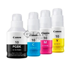 El kit Tinta Canon GI-10, Es compatible con los siguientes modelos de Impresora Canon G5010 / G6010 / G7010 / GM2010 / GM2011.