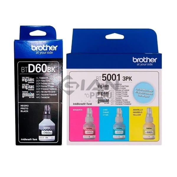 Kit Tintas Brother Bt-5001, Colores Y Negro Compatible con la impresora brother Dcp-T310/ T510w/ T710w Rendimiento aprox. 5,000 paginas