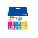 Compra el Kit Tinta Brother BTD100 3Tripack original con tintas Cian, Magenta y Amarillo. Rendimiento de hasta 5,000 páginas por color.