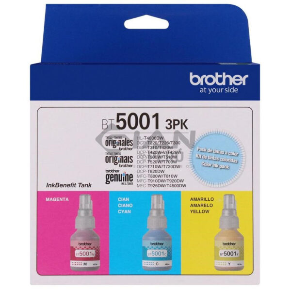 tinta-brother-tri-pack-bt5001-3pk-t300-t520-t720-t820-MFC-920DW Botella de Tinta Brother Tri-pack BT5001 CMY Código BT5001 es Compatible con Impresoras Brother T300| T520 | T720DW | T820DW | MFC-920DW 5,000 Páginas.
