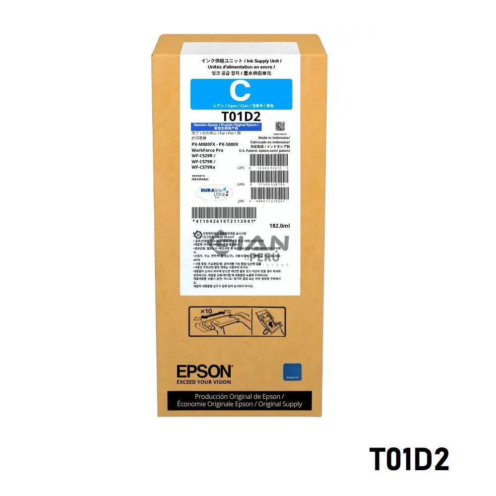 Compra la Tinta Epson T01D220 Cyan Original C13T01D220 para impresoras Epson WorkForce Pro. Alto rendimiento, Envíos a todo el Perú.