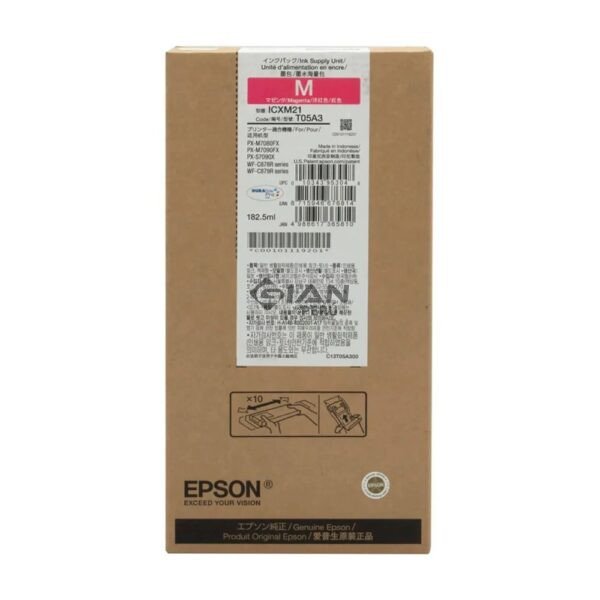 Tinta Epson T05A300 Magenta original para WF-C878R y WF-C879R. Alta capacidad y hasta 20.000 páginas. Envíos a todo el Perú.