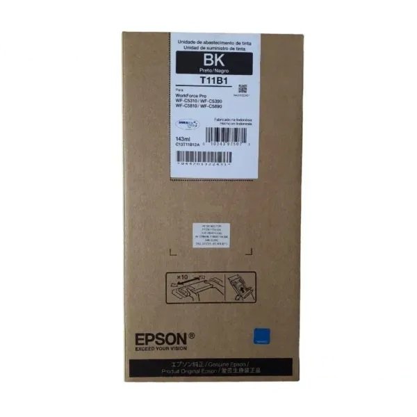 Compra la tinta Epson T11B120 negra de 143ml con rendimiento de hasta 10,000 páginas. WorkForce Pro WF-C5810 y WF-C5890.