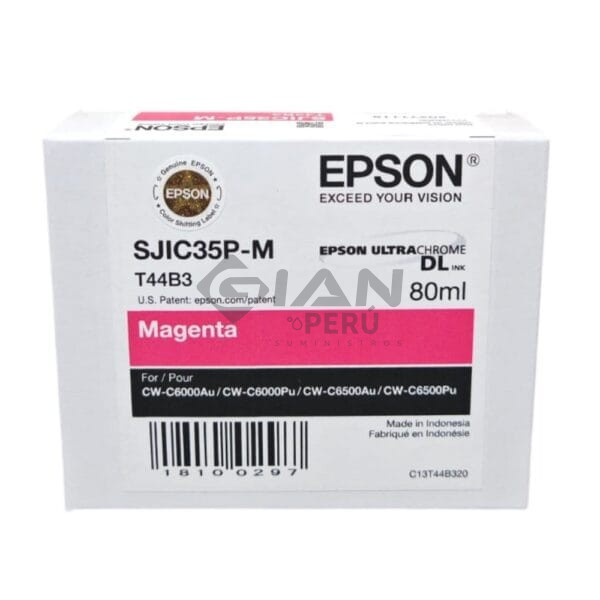 El Cartucho de Tinta Epson T44B320 SJIC35P Magenta, Es Compatible Con Impresora ColorWorks CW-C6000AU /C6500AU, Volumen 80ml.
