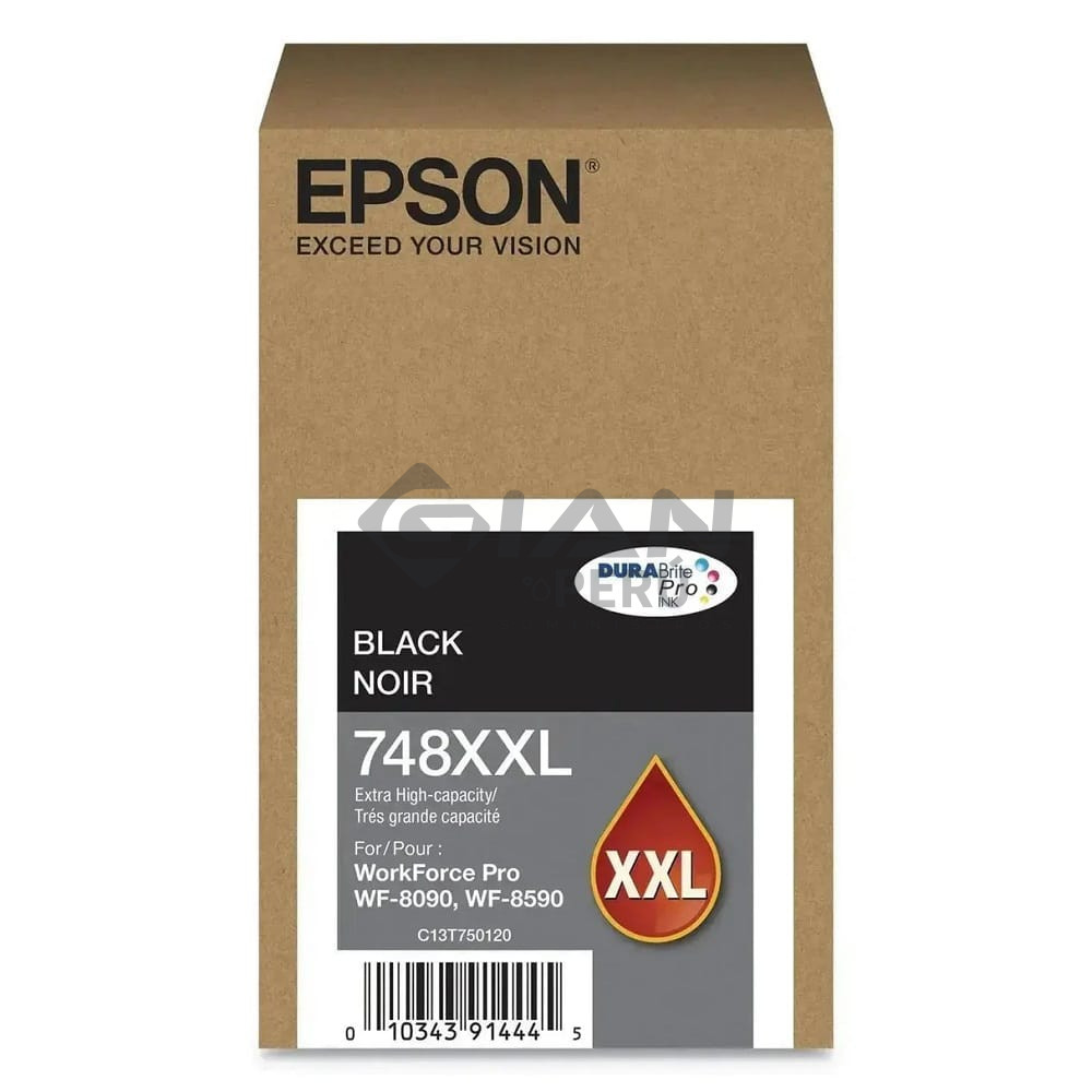 El cartucho de Tinta Epson T748XXL120 (748xxl) Black, Es Compatible Con Impresoras workForce Pro WF-6090| WF-6590, 10,000 Páginas.