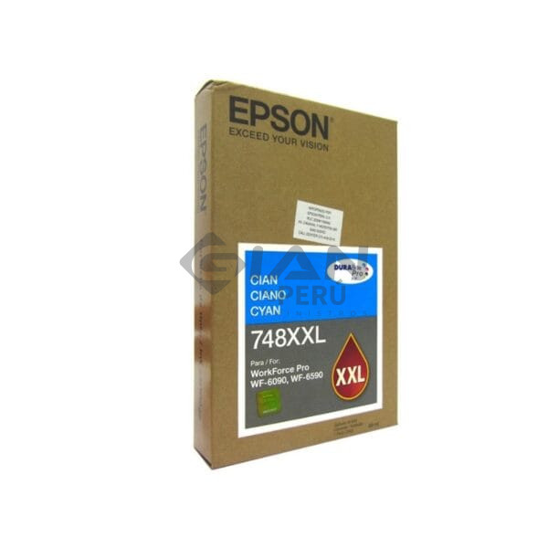 El cartucho de Tinta Epson T748XXL220 (748xxl) Cyan, Es Compatible Con Impresoras Epson workForce Pro WF-6090| WF-6590, 7,000 Páginas.