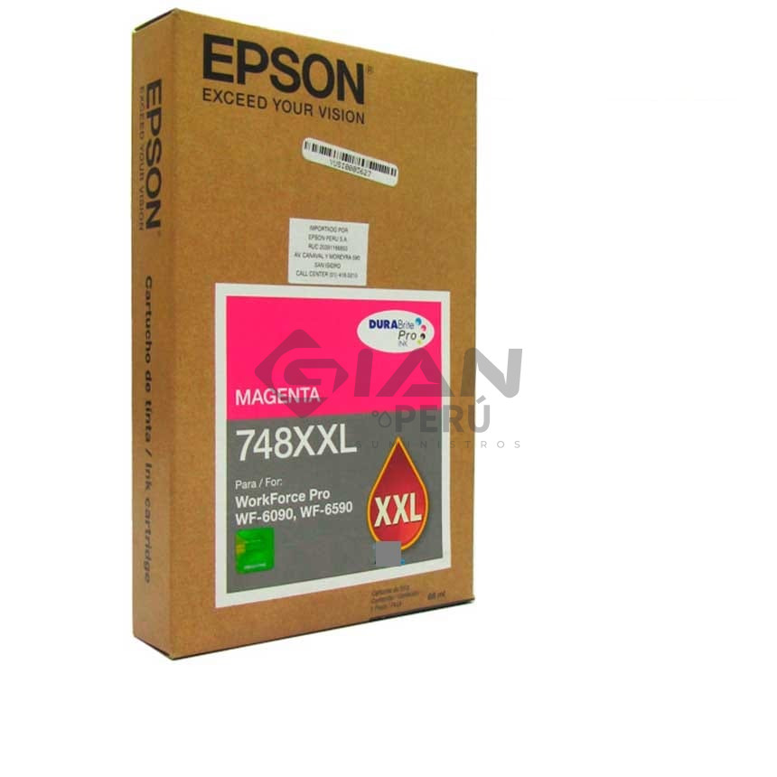 El cartucho de Tinta Epson T748XXL320 (748xxl) Magenta, Es Compatible Con Impresoras workForce Pro WF-6090| WF-6590, 7,000 Páginas.