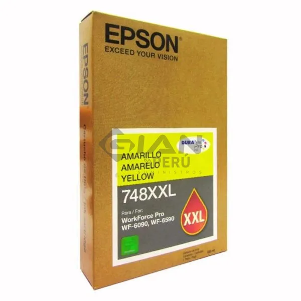 El cartucho de Tinta Epson T748XXL420 (748xxl) Yellow, Es Compatible Con Impresoras Epson workForce Pro WF-6090| WF-6590, 7,000 Páginas.