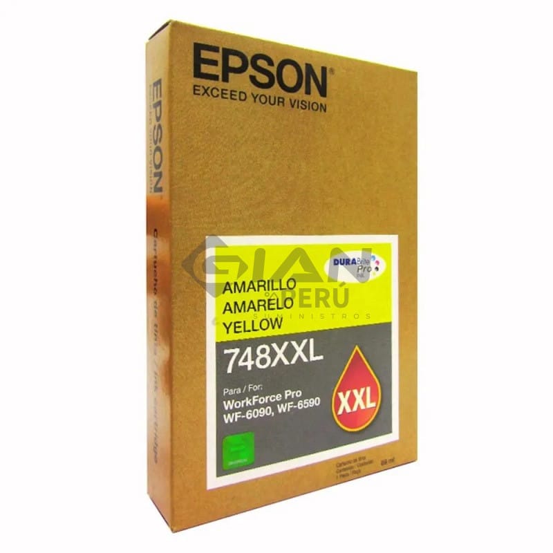 El cartucho de Tinta Epson T748XXL420 (748xxl) Yellow, Es Compatible Con Impresoras Epson workForce Pro WF-6090| WF-6590, 7,000 Páginas.