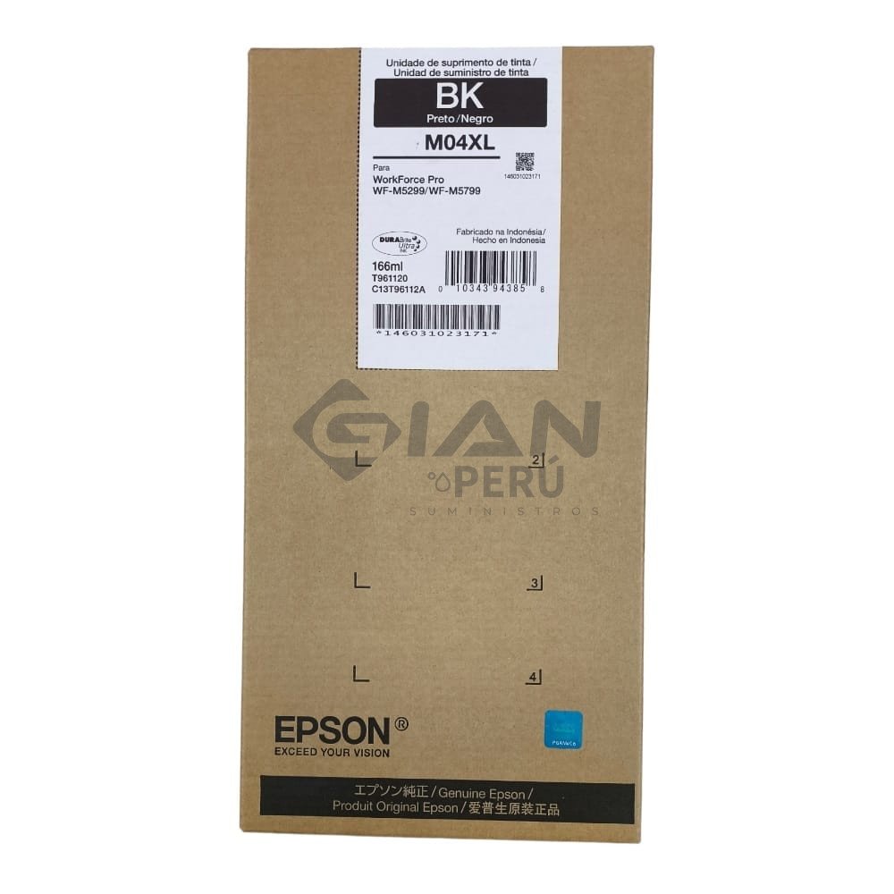 La Bolsa de Tinta Epson T961120-AL M04XL Black, Es Compatible Con Impresoras Epson workForce Pro WF-M5299/ WF-M5799, 10,000 Páginas.