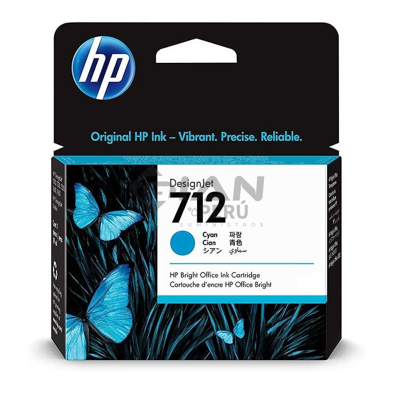 El Cartucho de Tinta Hp 3ED67A Cyan 712, Es Compatible Con Impresora Plotter Hp DesignJet T210, T230, T250, T630, T650 29ml.