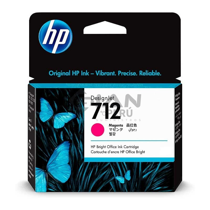 El Cartucho de Tinta Hp 3ED68A Magenta 712, Es Compatible Con Impresora Plotter Hp DesignJet T210, T230, T250, T630, T650 29ml.