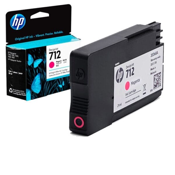 El Cartucho de Tinta Hp 3ED68A Magenta 712, Es Compatible Con Impresora Plotter Hp DesignJet T210, T230, T250, T630, T650 29ml.