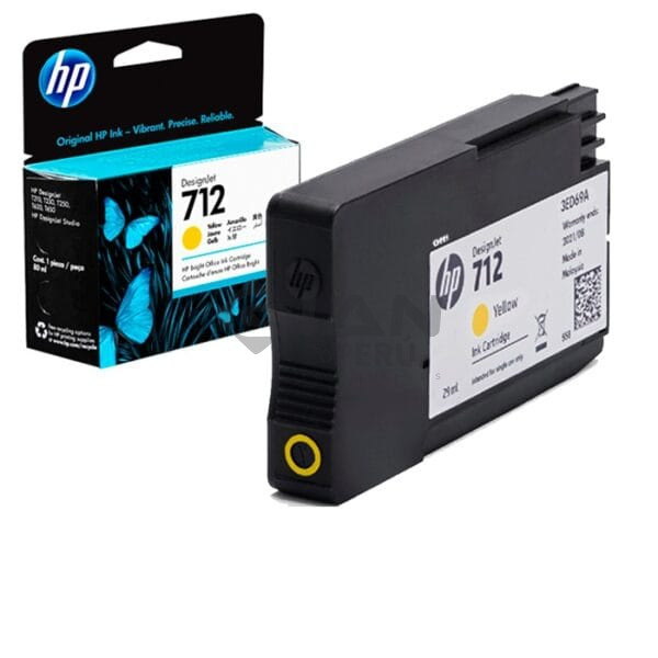 El Cartucho de Tinta Hp 3ED69A Yellow 712, Es Compatible Con Impresora Plotter Hp DesignJet T210, T230, T250, T630, T650, 29ml.
