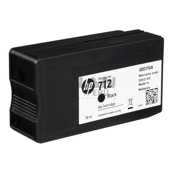 El Cartucho de Tinta Hp 3ED70A Black 712, Es Compatible Con Impresora Plotter Hp DesignJet T210, T230, T250, T630, T650 38ml.