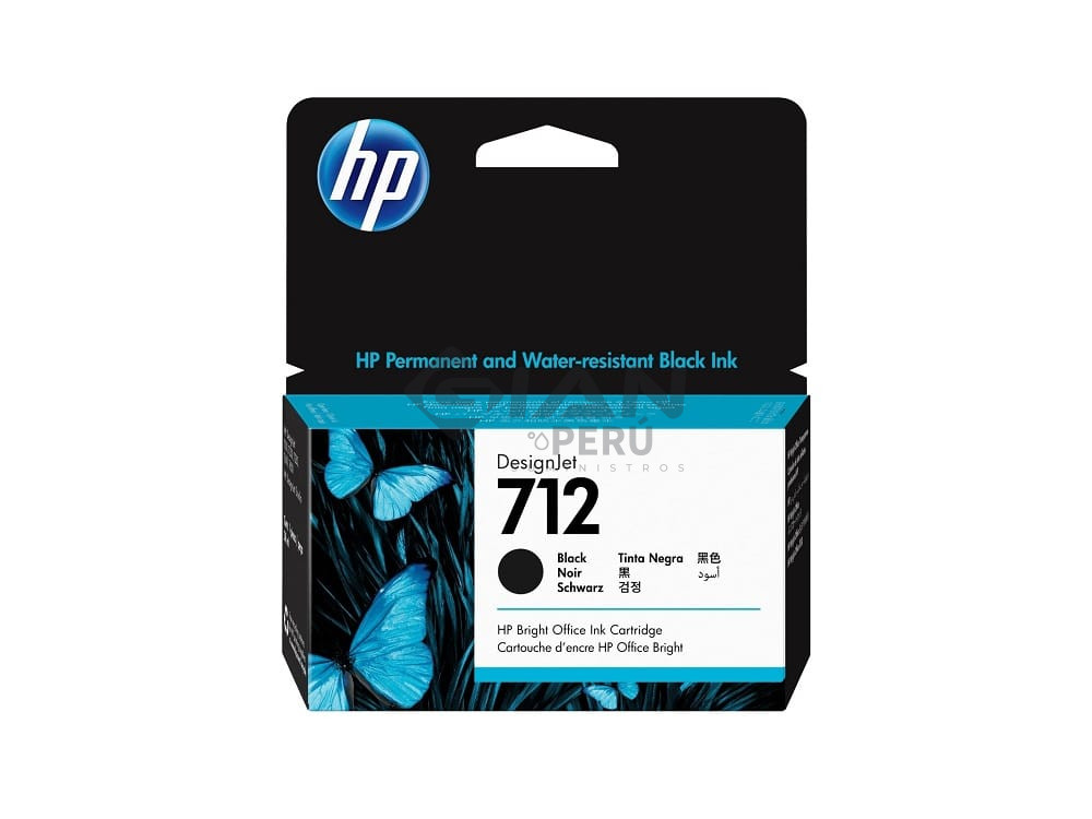 El Cartucho de Tinta Hp 3ED70A Black 712, Es Compatible Con Impresora Plotter Hp DesignJet T210, T230, T250, T630, T650 38ml.