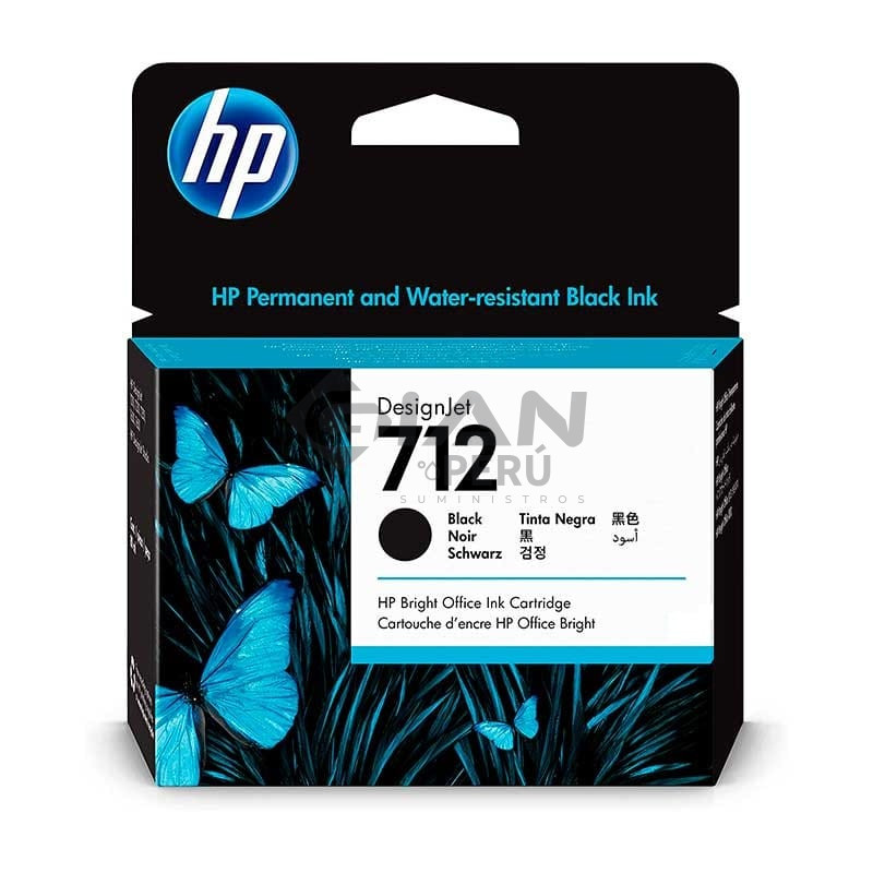 El Cartucho de Tinta Hp 3ED71A Black 712, Es Compatible Con Impresora Plotter Hp DesignJet T210, T230, T250, T630, T650, 80ml.
