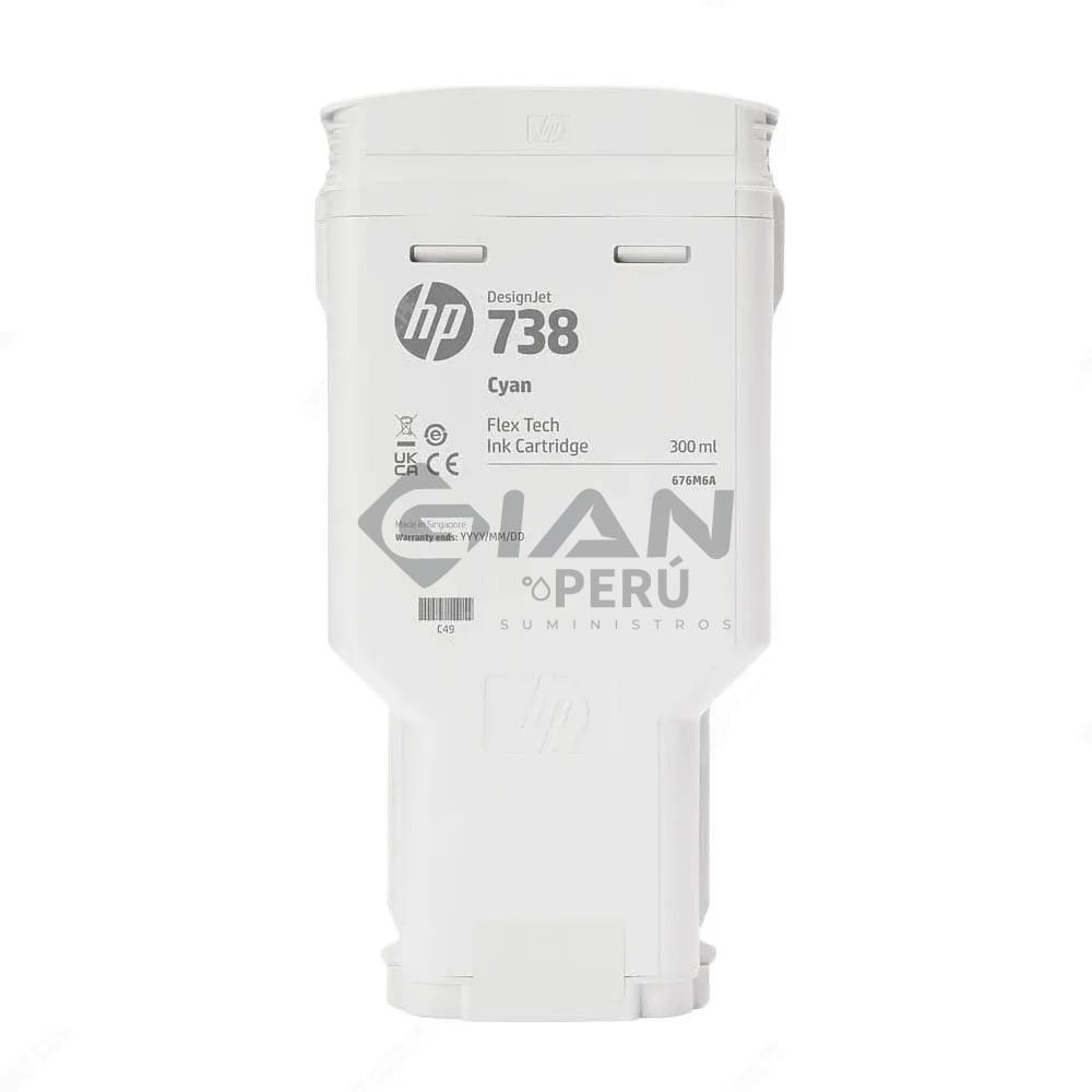 El Cartucho de Tinta Hp 676M6A Cyan 738, Es Compatible Con Impresoras Plotter Hp DesignJet T850 / T950 MFP Series, Volumen 300 Mililitros.