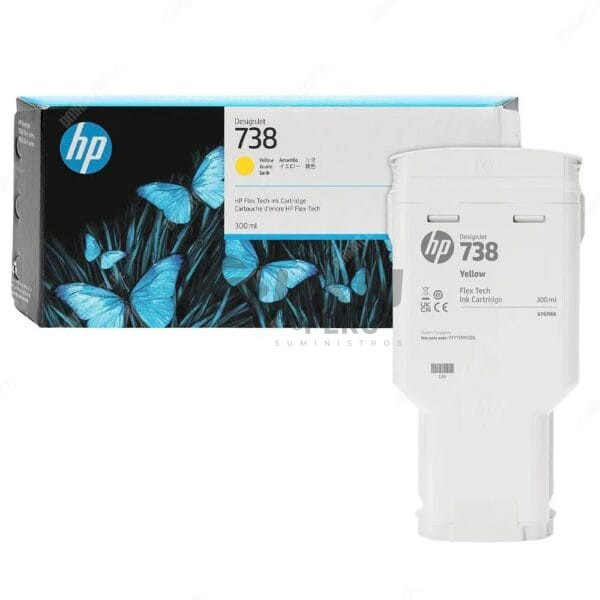 El Cartucho de Tinta Hp 676M8A Yellow 738, Es Compatible Con Impresora e Plotter Hp DesignJet T850 / T950 MFP Series, Volumen 300 Mililitros. 