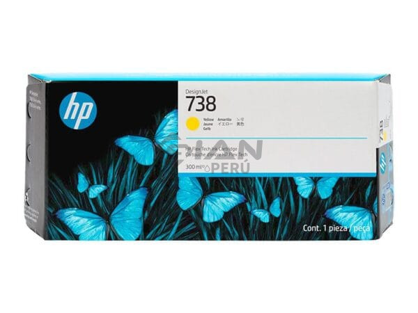 El Cartucho de Tinta Hp 676M8A Yellow 738, Es Compatible Con Impresora e Plotter Hp DesignJet T850 / T950 MFP Series, Volumen 300 Mililitros. 