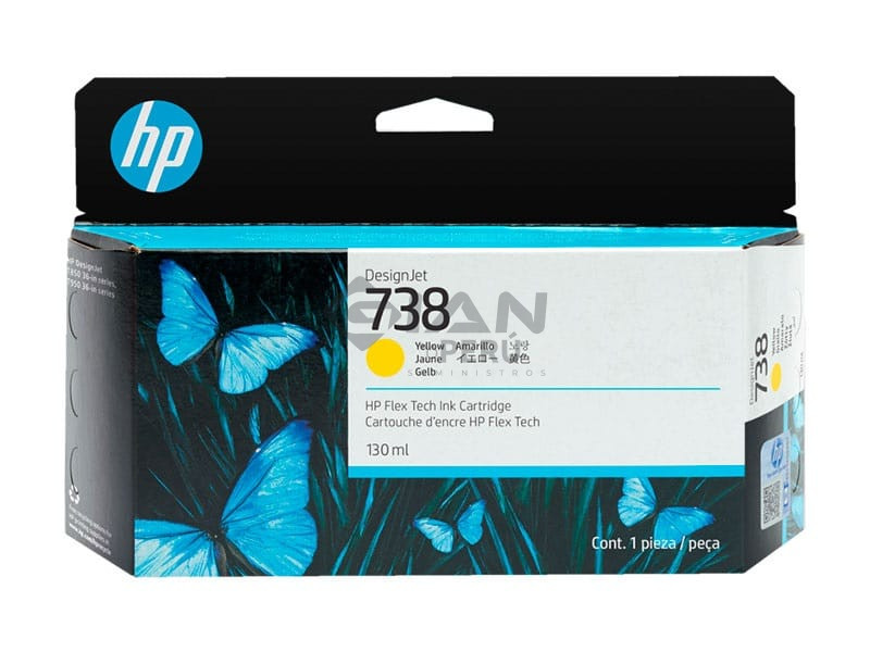El Cartucho de Tinta Hp 698N7A Yellow 738, Es Compatible Con Impresora e Plotter Hp DesignJet T850 / T950 MFP Series, Volumen 130 Mililitros. 