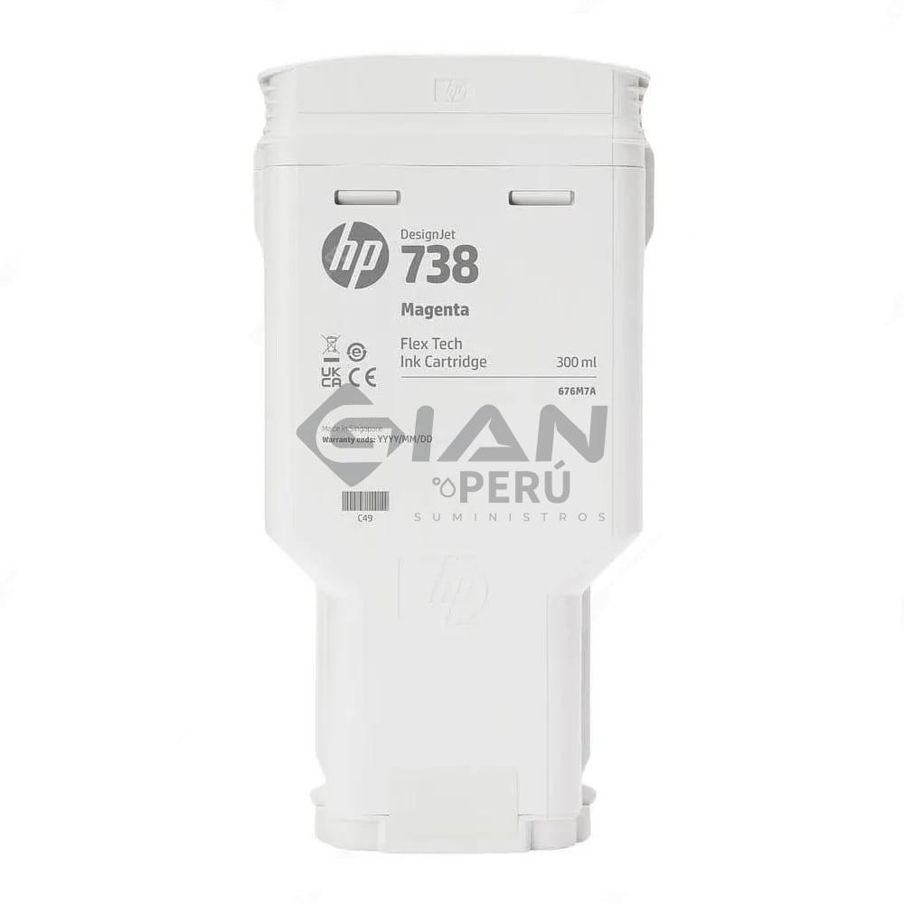 El Cartucho de Tinta Hp 676M7A Magenta 738, Es Compatible Con Impresora e Plotter Hp DesignJet T850 / T950 MFP Series, Volumen 300ml.