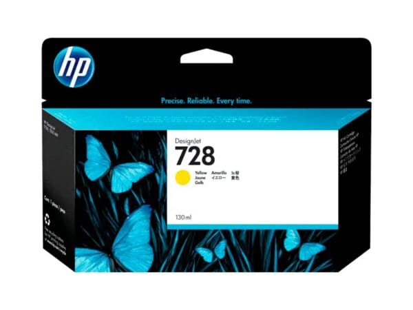El Cartucho de Tinta Hp F9J65A d.j. Yellow 728, Es Compatible Con Impresora e Plotter Hp DesignJet T730 / T830 MFP Series, Volumen 130ml.