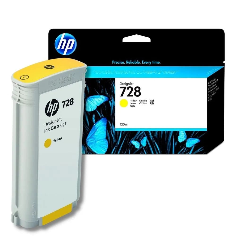 El Cartucho de Tinta Hp F9J65A d.j. Yellow 728, Es Compatible Con Impresora e Plotter Hp DesignJet T730 / T830 MFP Series, Volumen 130ml.