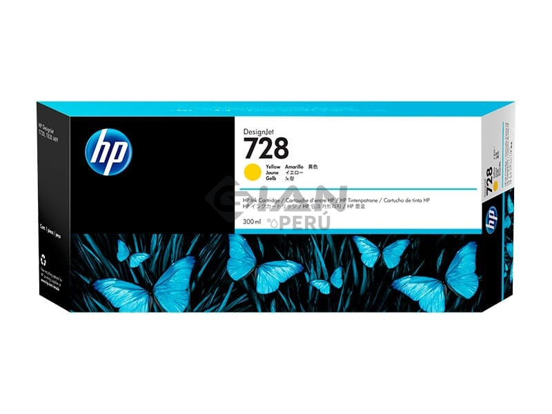 El Cartucho de Tinta Hp F9K15A Yellow 728, Es Compatible Con Impresora e Plotter Hp DesignJet T730 / T830 MFP Series, Volumen 300 Mililitros. 