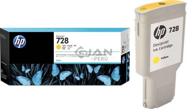 El Cartucho de Tinta Hp F9K15A Yellow 728, Es Compatible Con Impresora e Plotter Hp DesignJet T730 / T830 MFP Series, Volumen 300 Mililitros. 