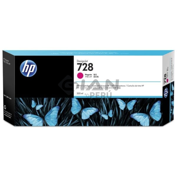 El Cartucho de Tinta Hp F9K16A Magenta 728, Es Compatible Con Impresora e Plotter Hp DesignJet T730 / T830 MFP Series, Volumen 300ml. 