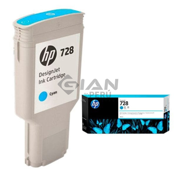 El Cartucho de Tinta Hp F9K17A Cyan 728, Es Compatible Con Impresora e Plotter Hp DesignJet T730 / T830 MFP Series, Volumen 300ml.
