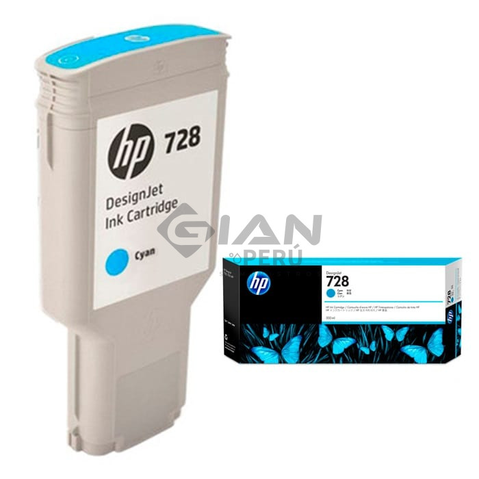El Cartucho de Tinta Hp F9K17A Cyan 728, Es Compatible Con Impresora e Plotter Hp DesignJet T730 / T830 MFP Series, Volumen 300ml.