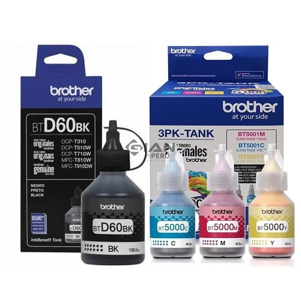 Compra el Kit de Tintas Brother BTD60BK + BT5001 CMY Original . Incluye Negro, Cyan, Magenta y Amarillo para Brother InkBenefit Tank.