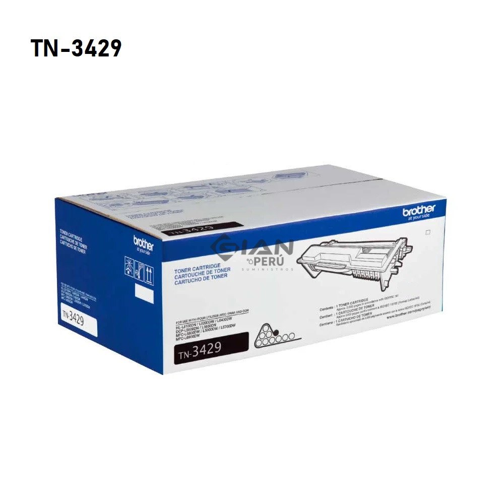 Compra el Tóner Brother TN-3429 Negro Original para Brother HL-L5100DN, HL-L6200DW, DCP-L5650DN y MFC-L6900DW.