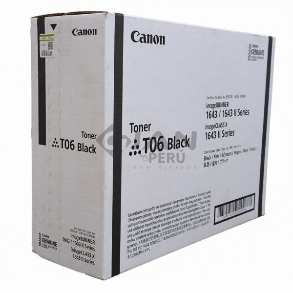El Cartucho Toner Canon T06, Es compatible con los siguientes modelos Canon ImagRUNNER 1643P/ 1643i II/ 1643if II Negro, 20,500 Páginas.