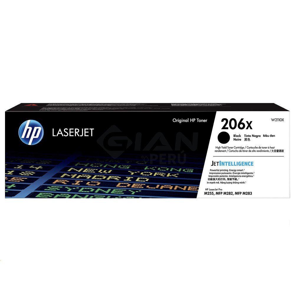 El Cartucho Tóner Hp 206X Black W2110X, Es Compatible Con Impresora Hp Color LaserJet Pro M255 / M283, Rendimiento 3,150 Páginas.