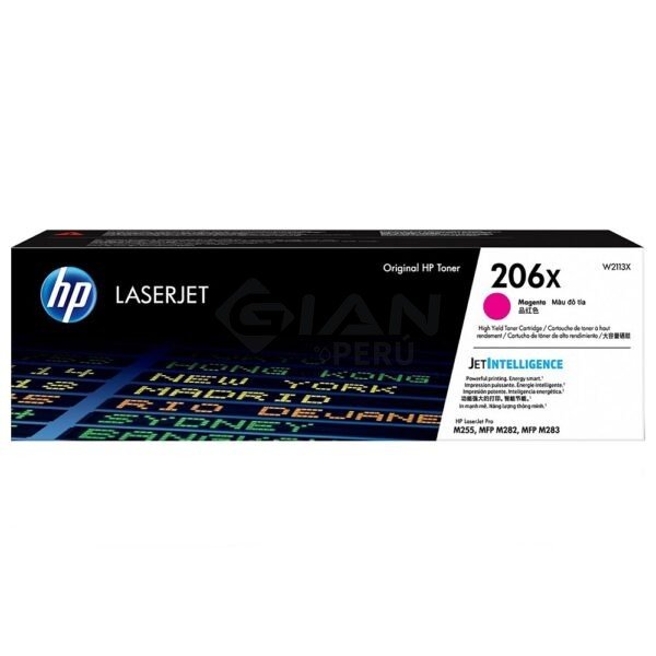 El Cartucho Tóner Hp 206X Magenta W2113X, Es Compatible Con Impresora Hp Color LaserJet Pro M255 / M283, Rendimiento 2,450 Págs.