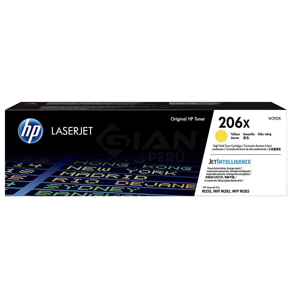 El Cartucho Tóner Hp 206X Yellow W2112X, Es Compatible Con Impresora Hp Color LaserJet Pro M255 / M283, Rendimiento 2,450 Págs.