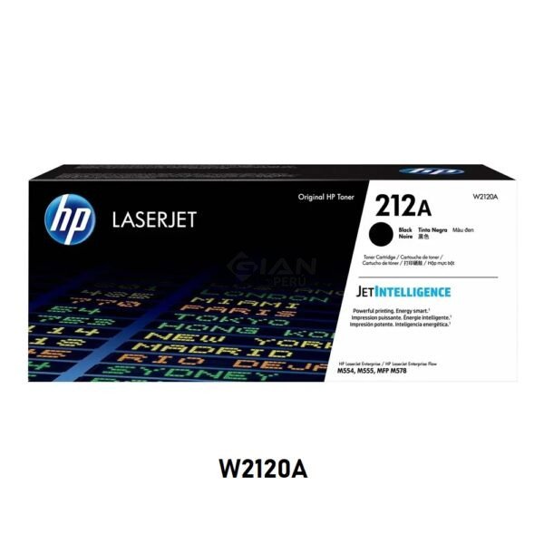 Tóner HP 212A Negro W2120A Original para M554, M555 y M578. Rendimiento de hasta 5,500 páginas. Compra toner HP original en Perú.