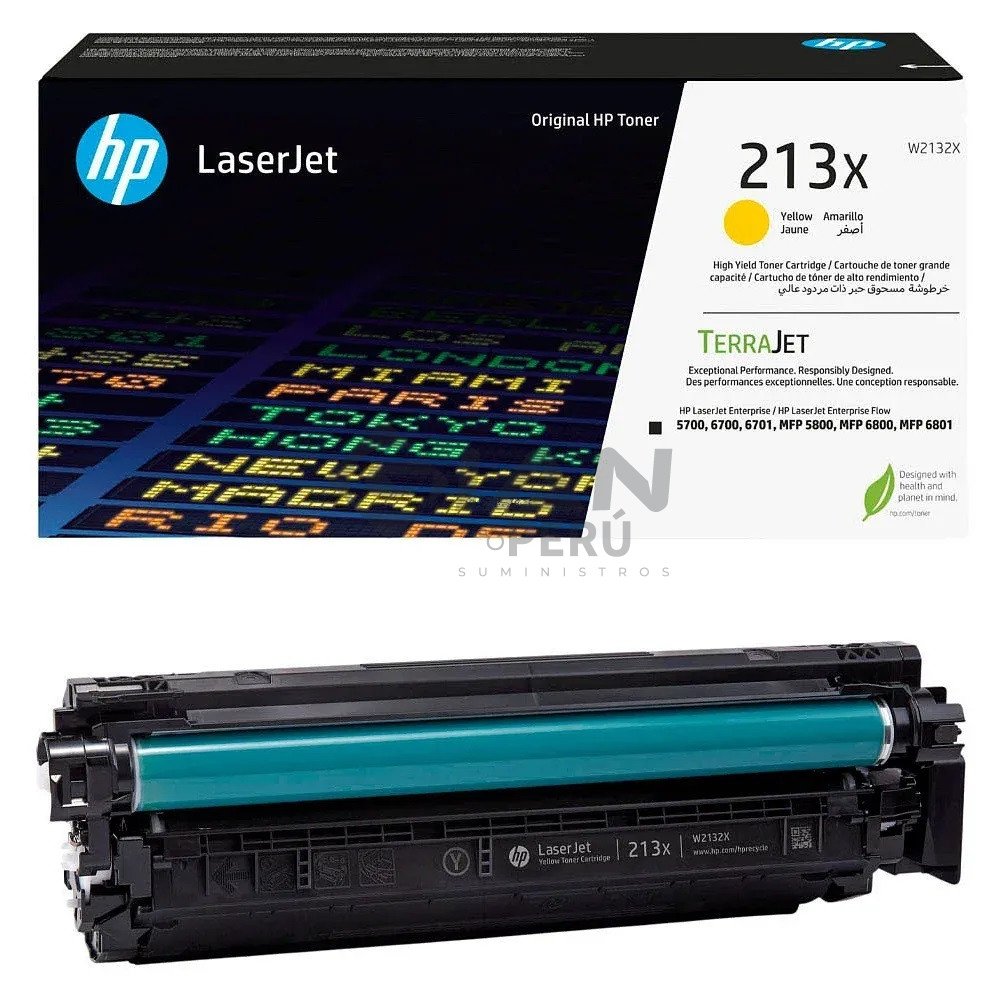 El Cartucho Hp 213X W2132X Yellow, Es Compatible Con LaserJet Enterprise 5700dn / 6700dn / 6701dn / MFP 5800dn / 6800d, 6,000 Páginas.