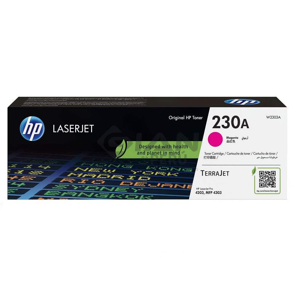 El Cartucho de Toner Hp 230A Magenta W2303A, Es Compatible Con Impresoras Hp LaserJet Pro 4203, 4303FDW Rendimiento1,800 Págs.