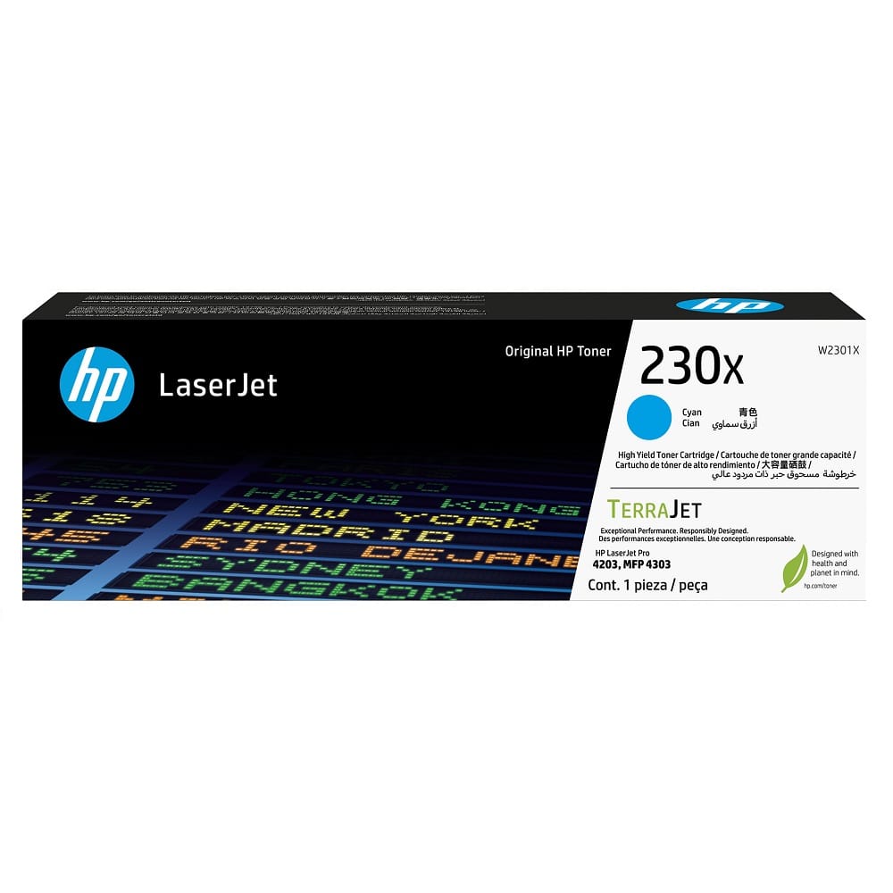 El Cartucho de Toner Hp 230X Cian W2301X, Es Compatible Con Impresora Hp LaserJet Pro 4203, 4303FDW, Con Rendimiento 5,500 Págs.