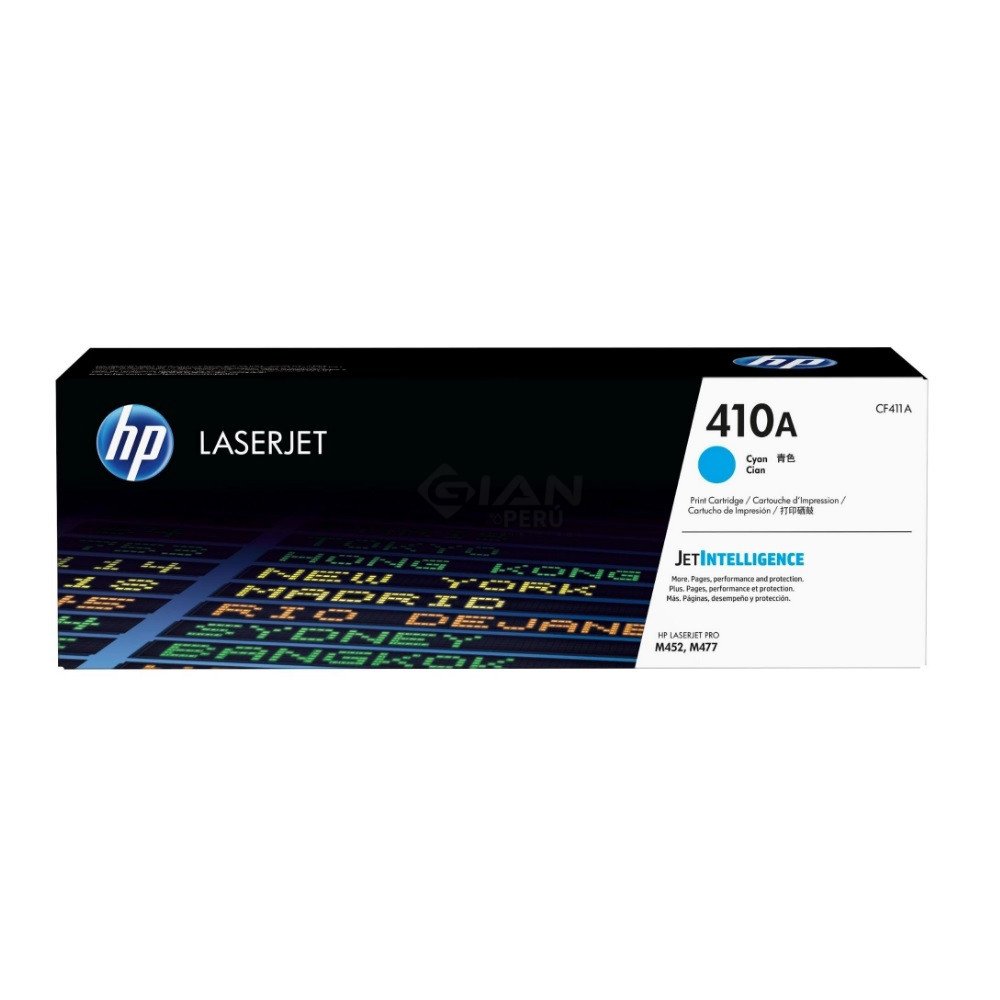 Compra Tóner HP 410A Cyan CF411A Original. Rendimiento aprox. 2,300 páginas. Compatible con HP M377, M452 y M477.