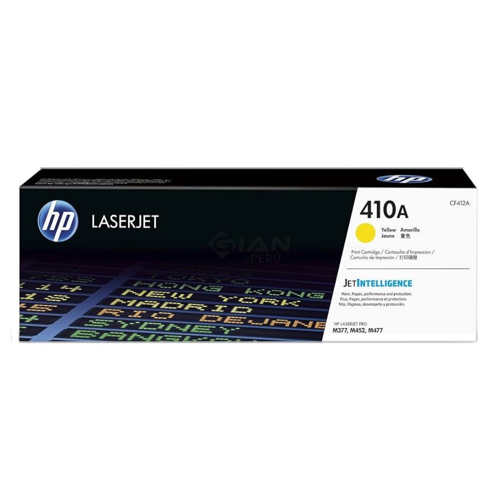 Compra Tóner HP 410A Yellow CF412A Original. Rendimiento aprox. 2,300 páginas para HP M377, M452 y M477.
