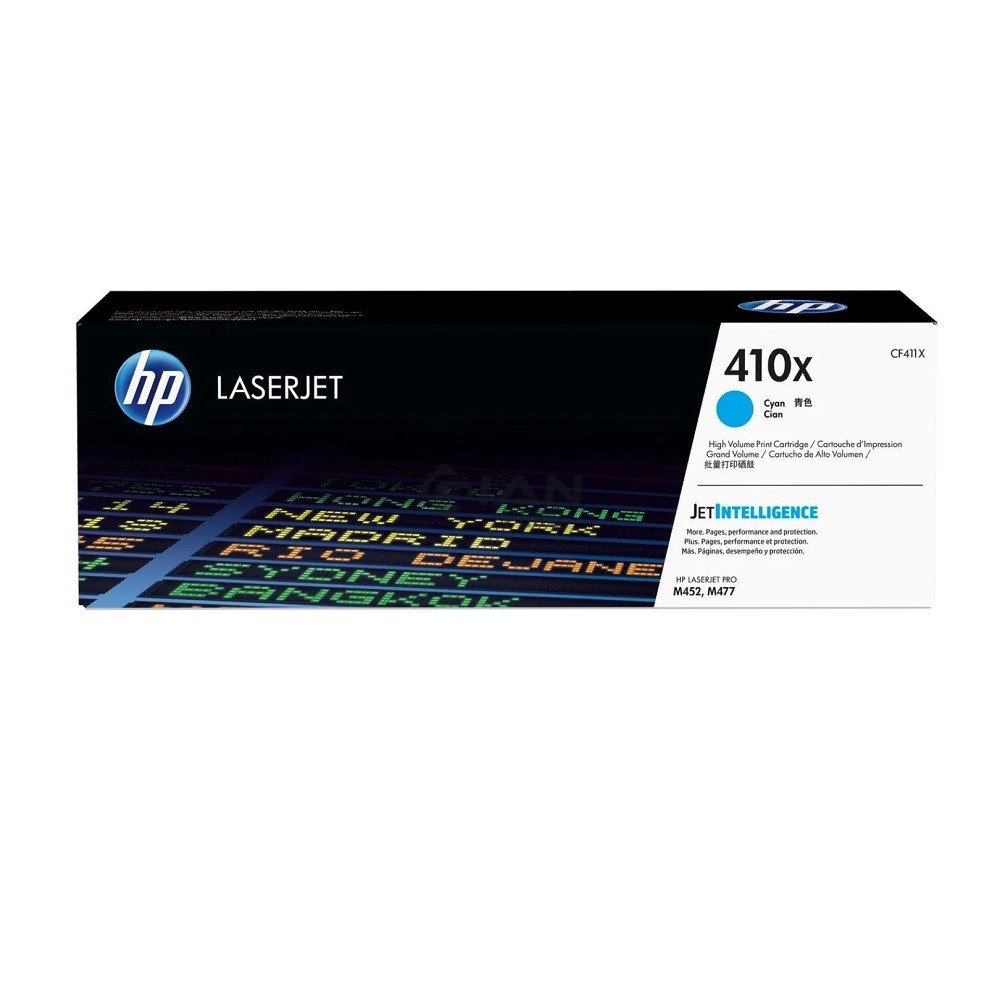 Compra Tóner HP 410X Cyan CF411X de alta capacidad. Rendimiento de hasta 5,000 páginas para HP M377, M452 y M477.