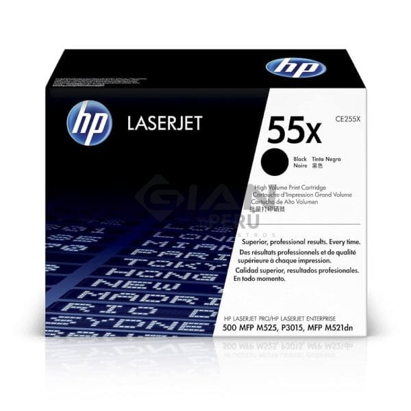 El Cartucho Toner Hp CF255X Black 55X, Es Compatible Con Impresora HP LaserJet P3015/ Pro M521/ 500/ M525, Rendimiento 12,500 Páginas.