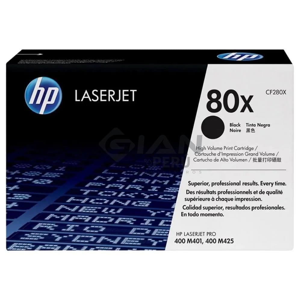 El Cartucho Toner Hp CF280X Black 80X, Es Compatible Con Impresora HP LaserJet M401N, M425DN, Con Rendimiento 6,900 Páginas.