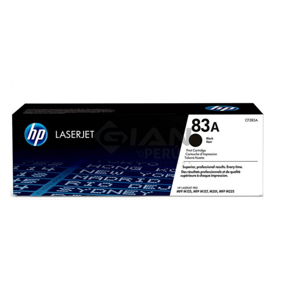 El Cartucho Toner Hp CF283A Black 83A, Es Compatible Con Impresora Hp LaserJet M125, M127, M201n, M215, M225dw, Negro 1,500 Páginas.